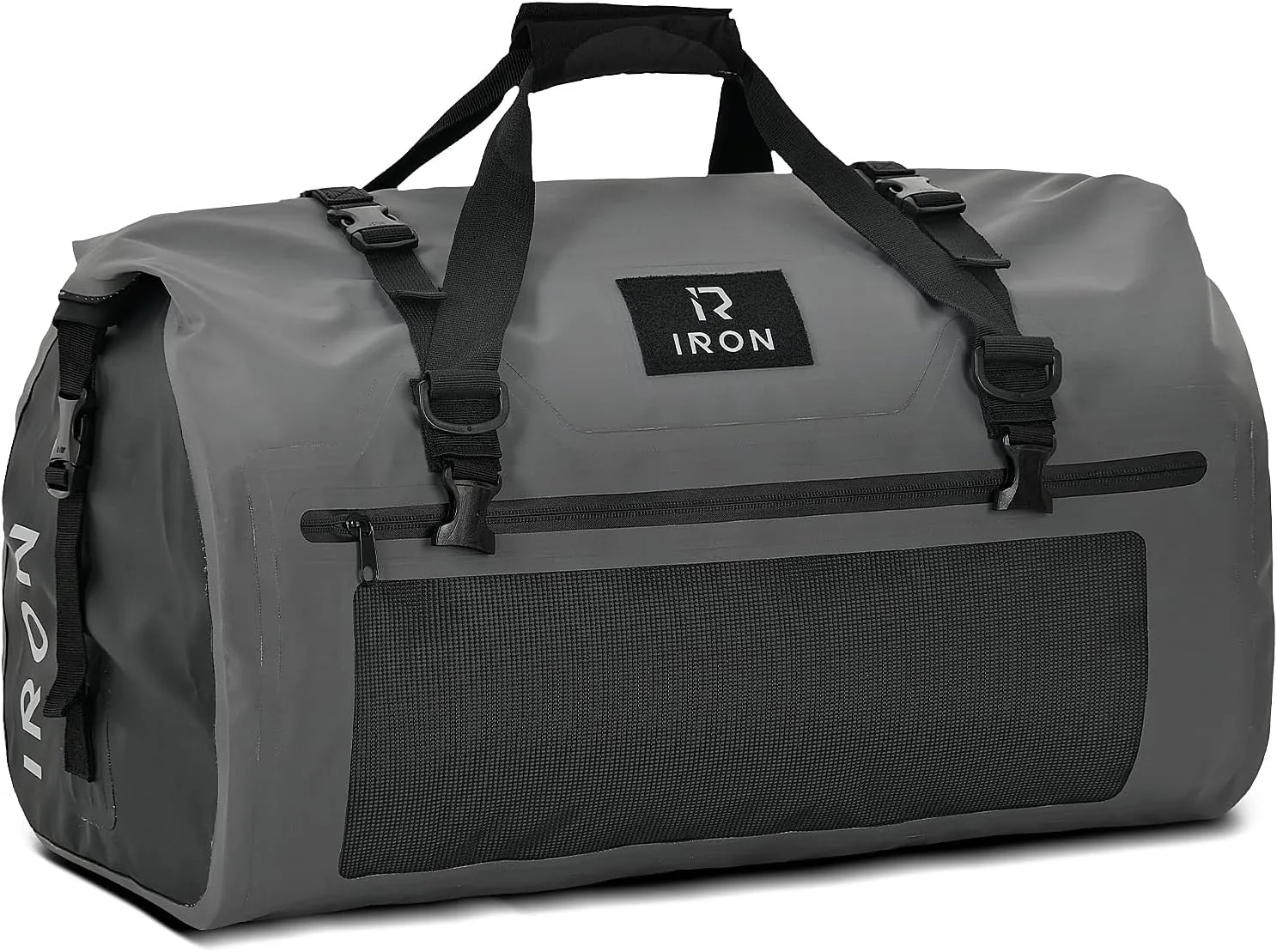 IRON JIA'S Motorcycle Dry Bag - Waterproof Duffle & Luggage Tail Bag Saddle Bags with Roll Top Closure, Shoulder Straps, Inner Pocket and Mesh Pocket (Grey, 50L)