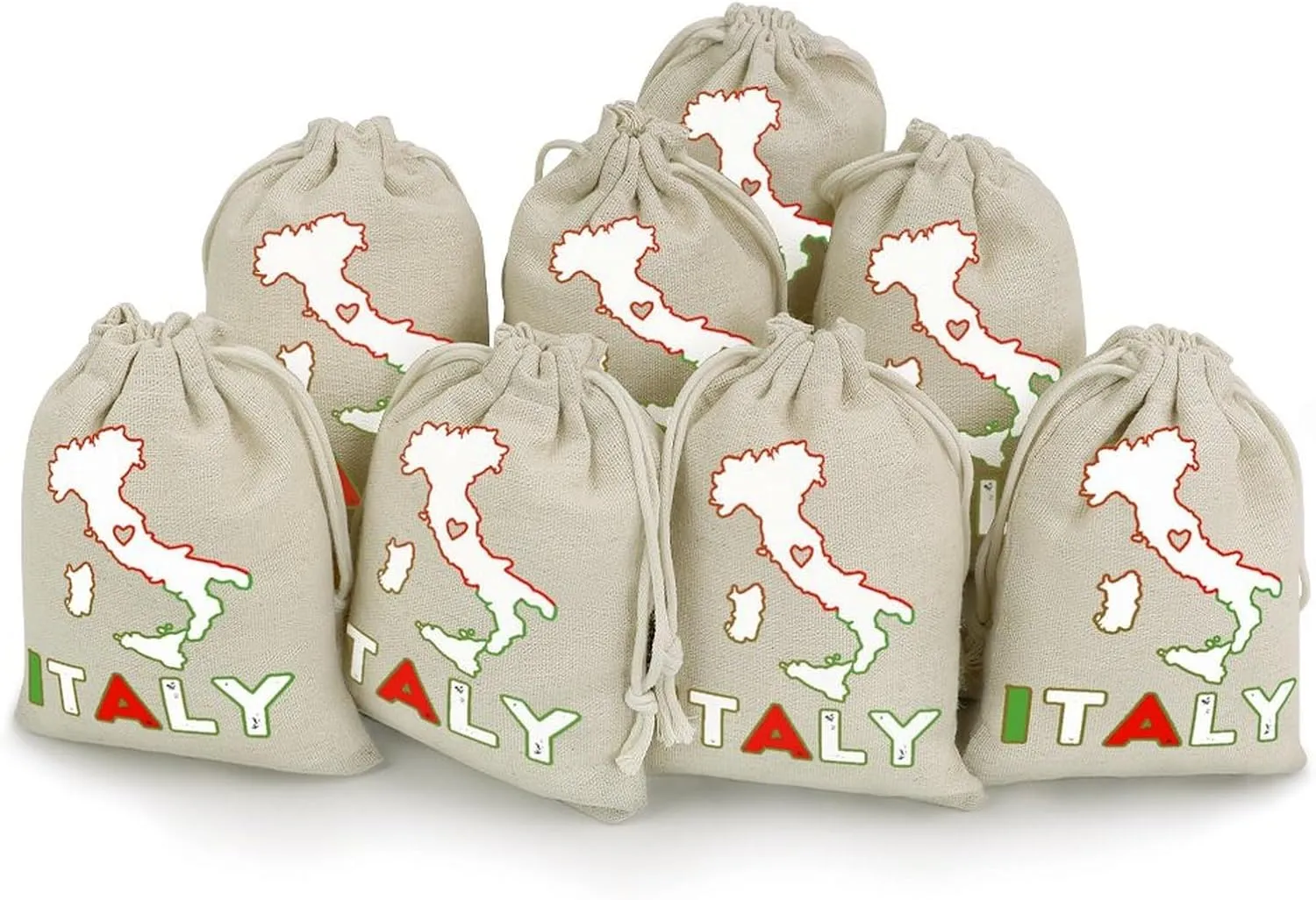 Italy Map Flag Cute Tag Drawstring Gift Bags 8 Sets Pockets DIY Jewelry Storage Pouches Wedding Party, style