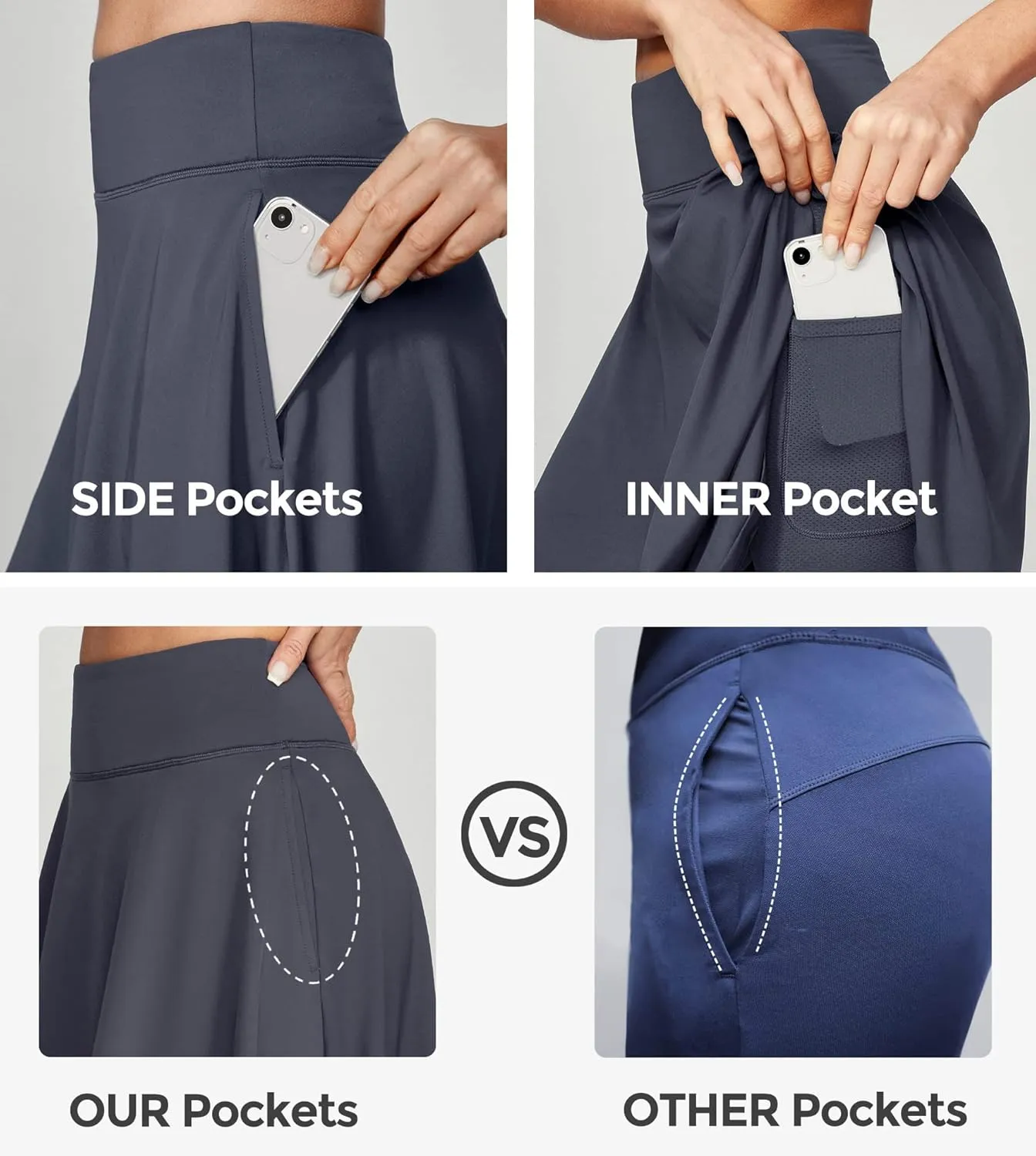 IUGA 20" Knee Length Skorts Skirts for Women with Pockets Tennis Skirt High Waisted Golf Skirts for Women Casual Athletic