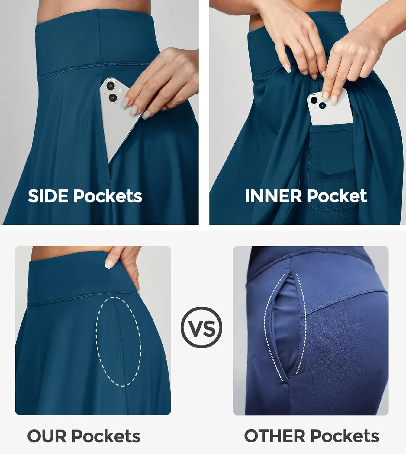 IUGA 20" Knee Length Skorts Skirts for Women with Pockets Tennis Skirt High Waisted Golf Skirts for Women Casual Athletic