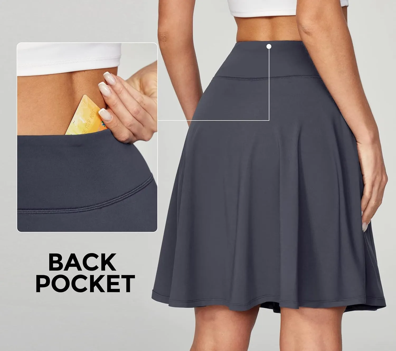 IUGA 20" Knee Length Skorts Skirts for Women with Pockets Tennis Skirt High Waisted Golf Skirts for Women Casual Athletic