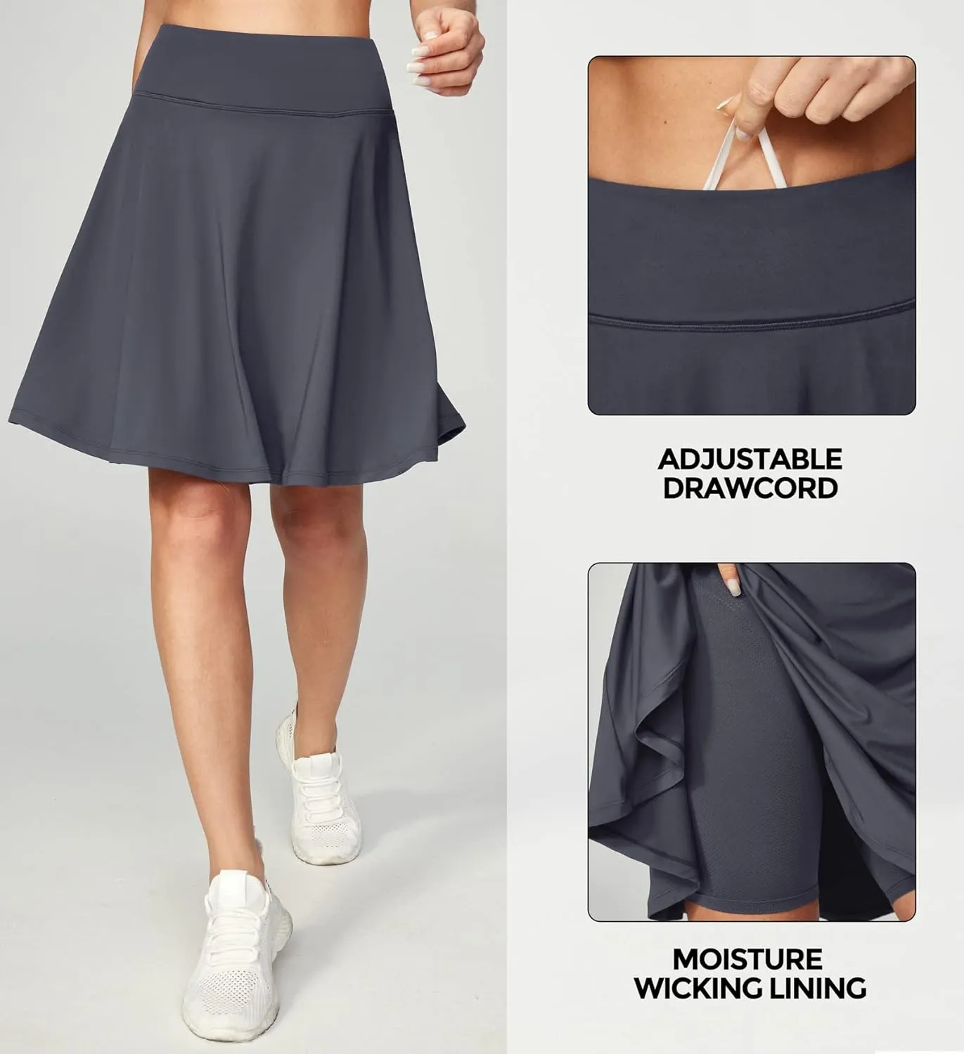 IUGA 20" Knee Length Skorts Skirts for Women with Pockets Tennis Skirt High Waisted Golf Skirts for Women Casual Athletic