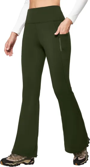 IUGA Fleece Lined Pants Women Water Resistant Hiking Pants Winter Flare Leggings with Pockets Bootcut Thermal