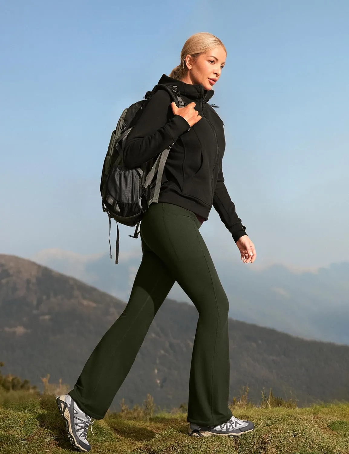 IUGA Fleece Lined Pants Women Water Resistant Hiking Pants Winter Flare Leggings with Pockets Bootcut Thermal