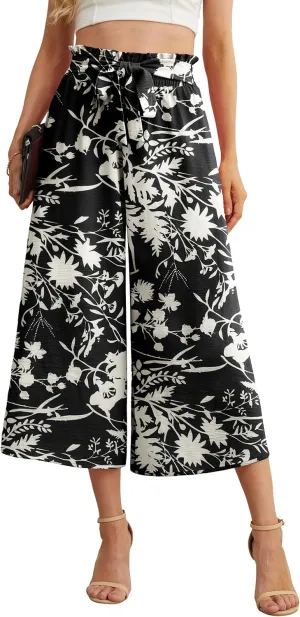 IWOLLENCE Women Flowy Loose Wide Leg Pant Summer Beach Casual Trousers high Waist Adjustable Knot Business Work Casual Pants