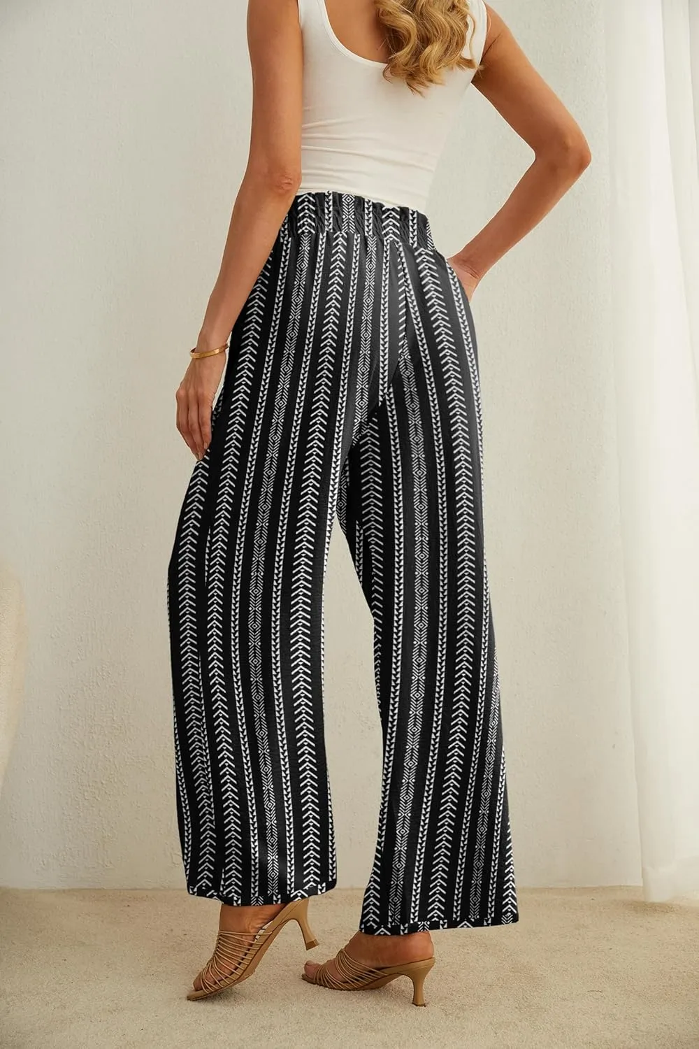IWOLLENCE Women's Wide Leg Pants with Pockets High Waist Adjustable Knot Loose Casual Trousers Business Work Casual Pants