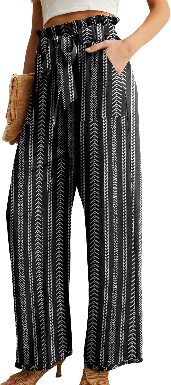 IWOLLENCE Women's Wide Leg Pants with Pockets High Waist Adjustable Knot Loose Casual Trousers Business Work Casual Pants