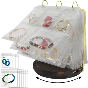 Jewelry Organizer Stand Tangle-Free Necklace Holder Display for Earring Ring Bracelet Storage,360° Rotating,70 Pcs Clear Anti Tarnish Pouches