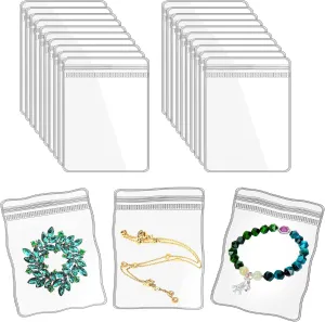 Jewelry Pouch Clear Self Seal Plastic Zipper Bags for Necklace Bracelet Packing Storage Transparent PVC Lock Pouches, Pack of 48