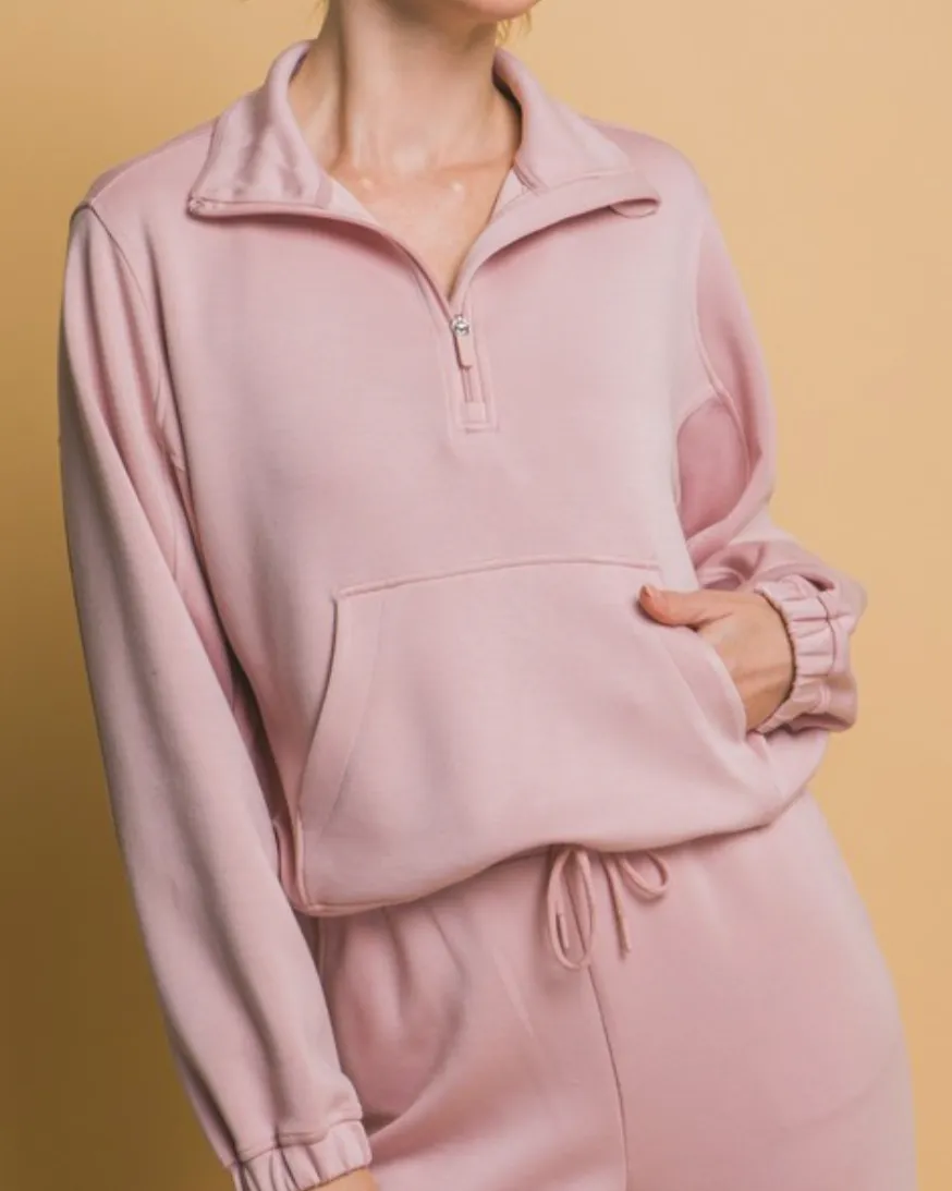 joie 1/2 zip top -soft pink