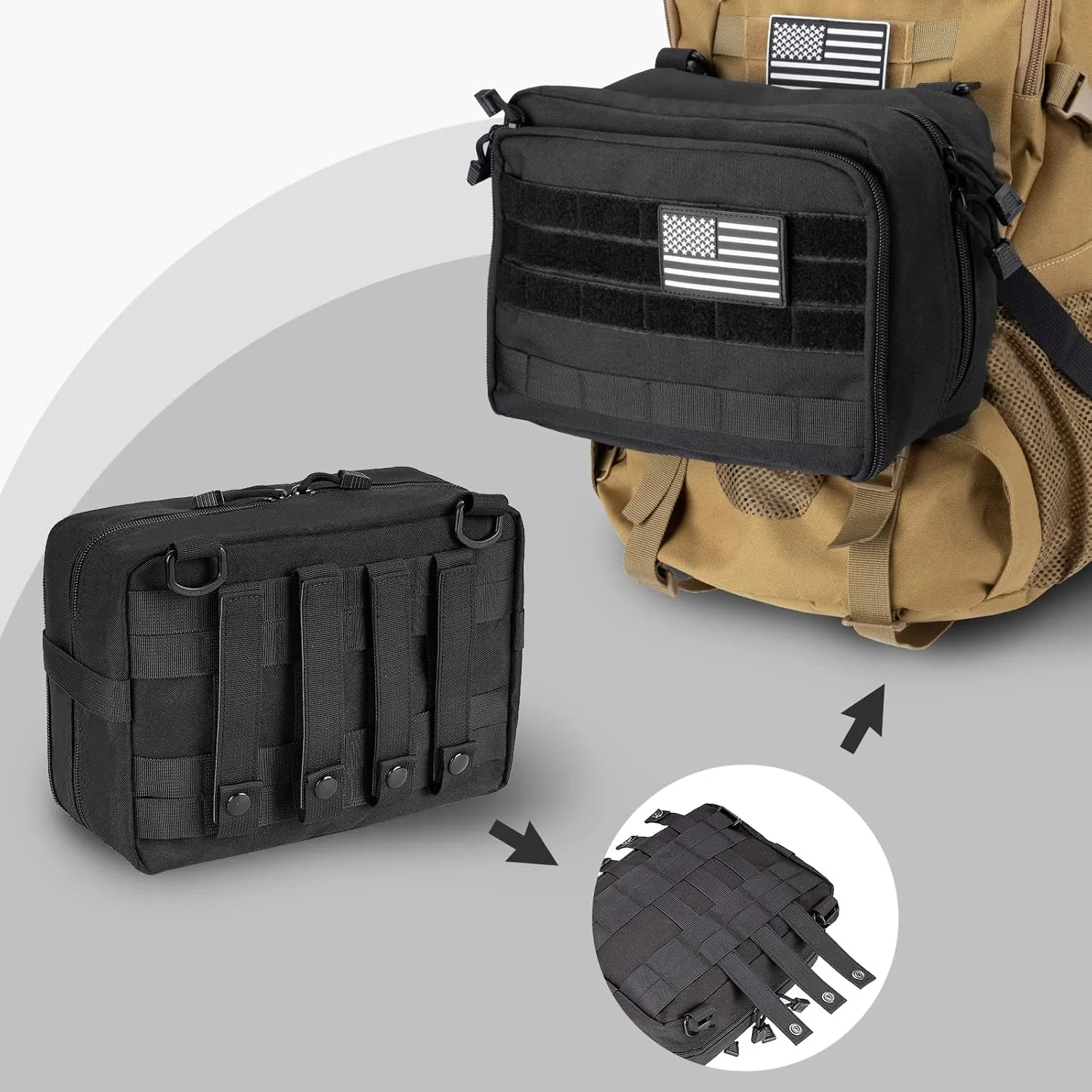 Jueachy Tactical Molle Pouch Large Admin Bag Utility Tool Pouches Molle Attachment EDC Pouches Expandable Molle Accessories Organizer Medical Pocket U.S.A Patch Included