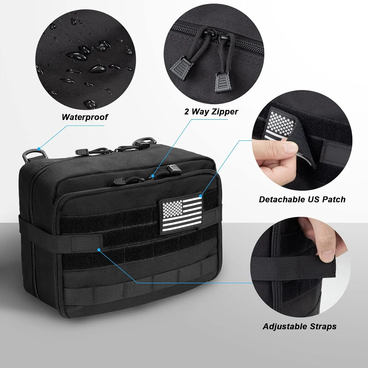 Jueachy Tactical Molle Pouch Large Admin Bag Utility Tool Pouches Molle Attachment EDC Pouches Expandable Molle Accessories Organizer Medical Pocket U.S.A Patch Included