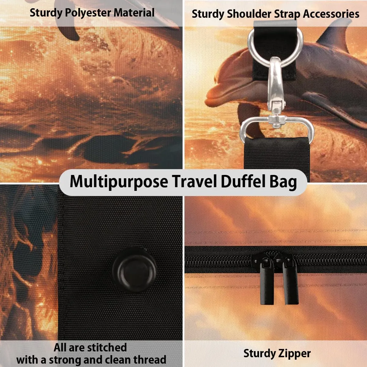 Jumping Dolphin Foldable Lightweight Duffle Bag for Travel - Waterproof Carry On Bags for Airplanes, Travel Duffel Bags for Gym, Weekend
