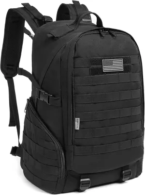 K-Cliffs Heavy Duty Backpack Student Laptop Travel Rucksack Deluxe School Bookbag Molle Tactical Hiking Daypack Black