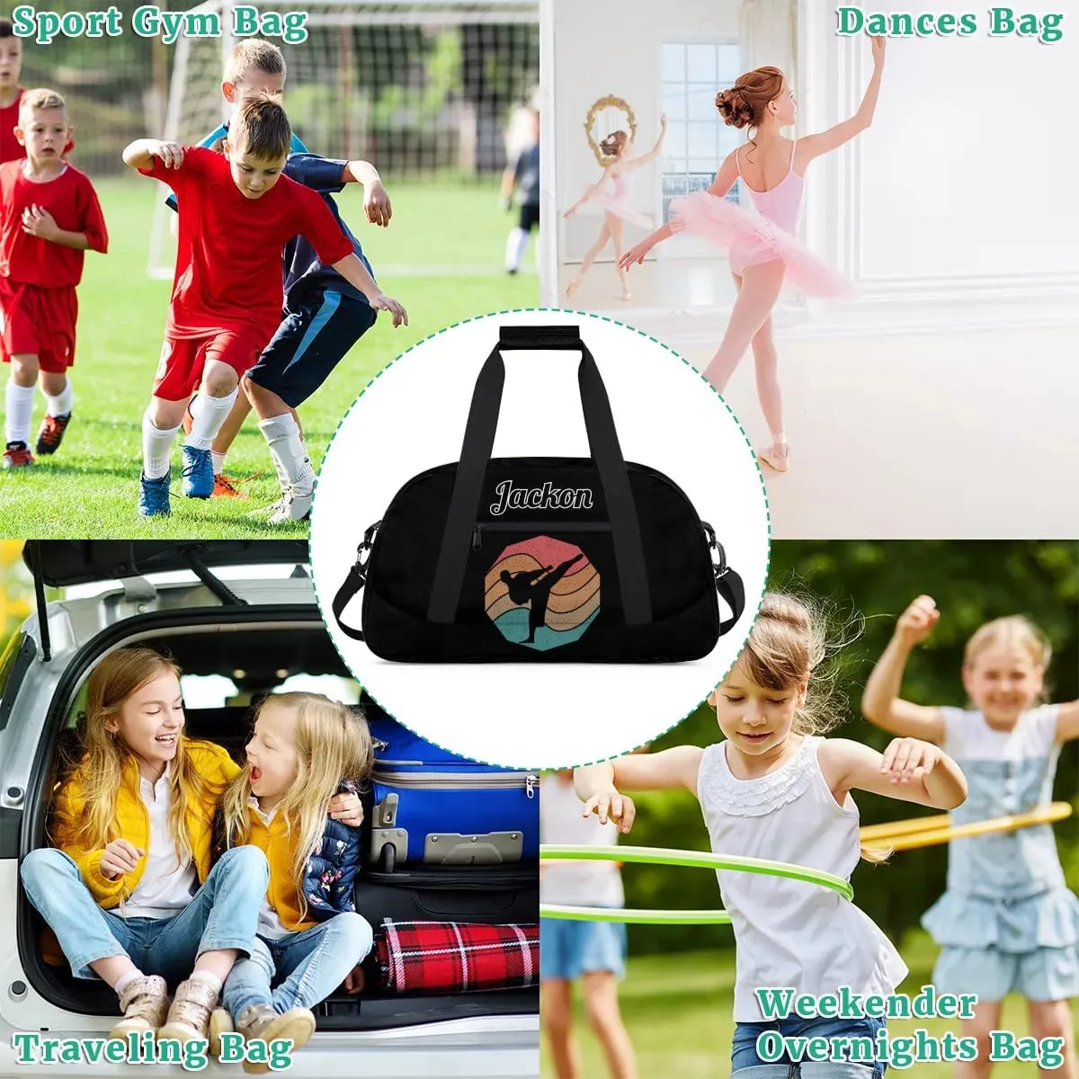 Karate Taekwondo Custom Sports Gym Bag for Girls Boys, Overnight Duffel Bags Cheerleader for Kids Personalized Dance Bag, Gymnastics Duffel Bag