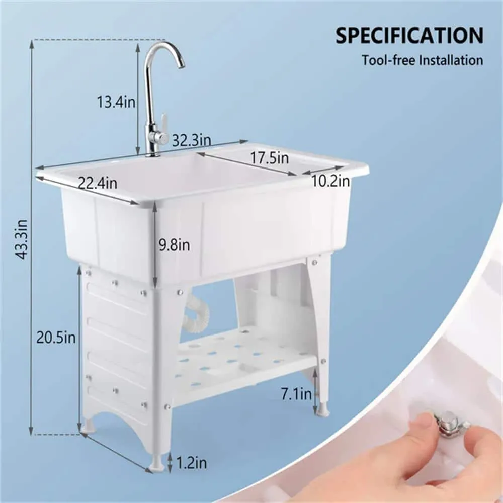 Karl home 32.3" Freestanding Laundry Utility Sink in White with Faucet