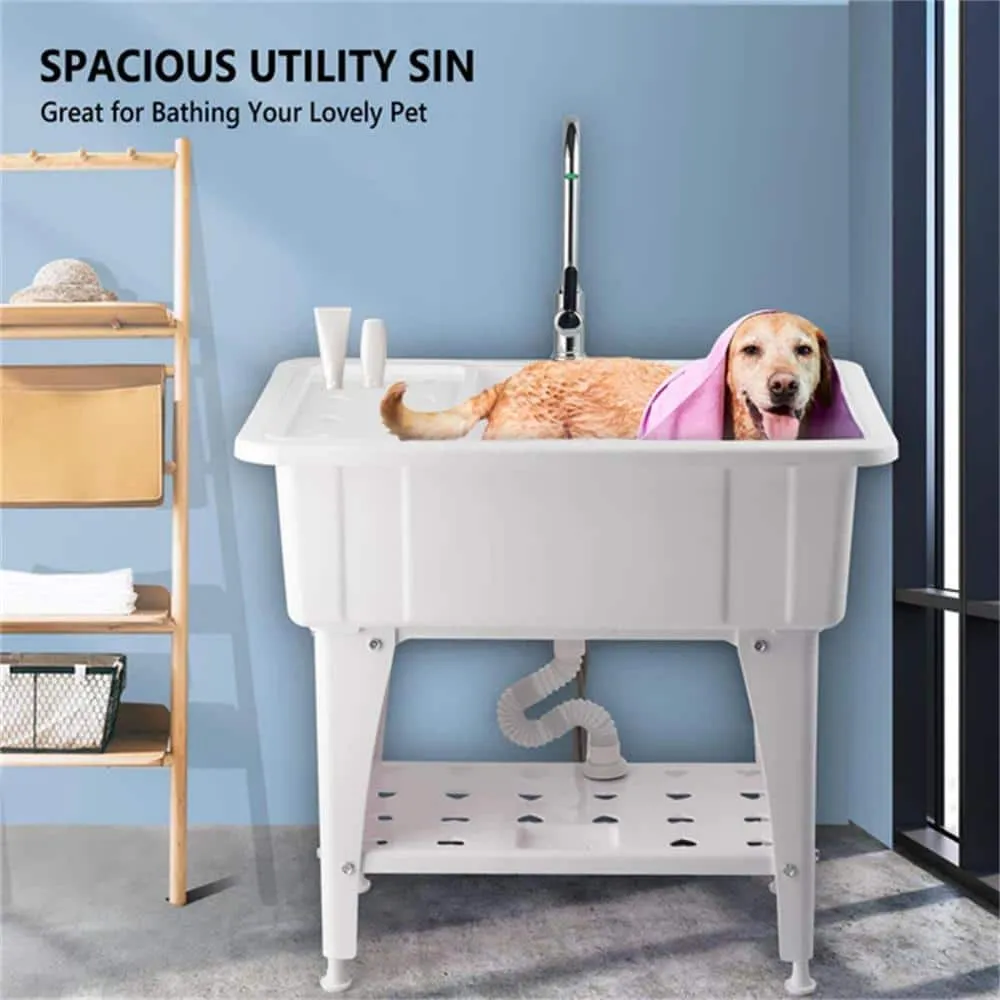 Karl home 32.3" Freestanding Laundry Utility Sink in White with Faucet