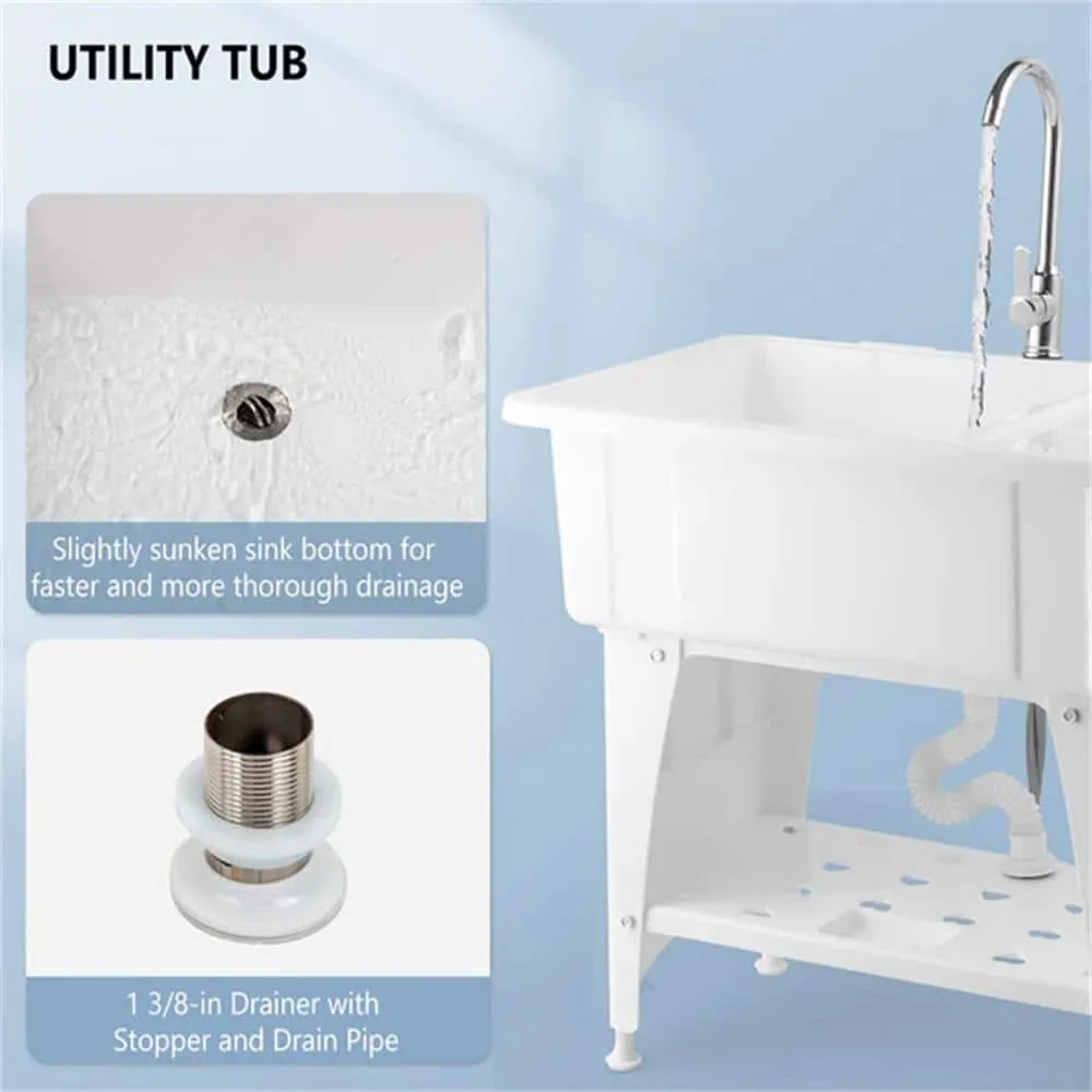 Karl home 32.3" Freestanding Laundry Utility Sink in White with Faucet