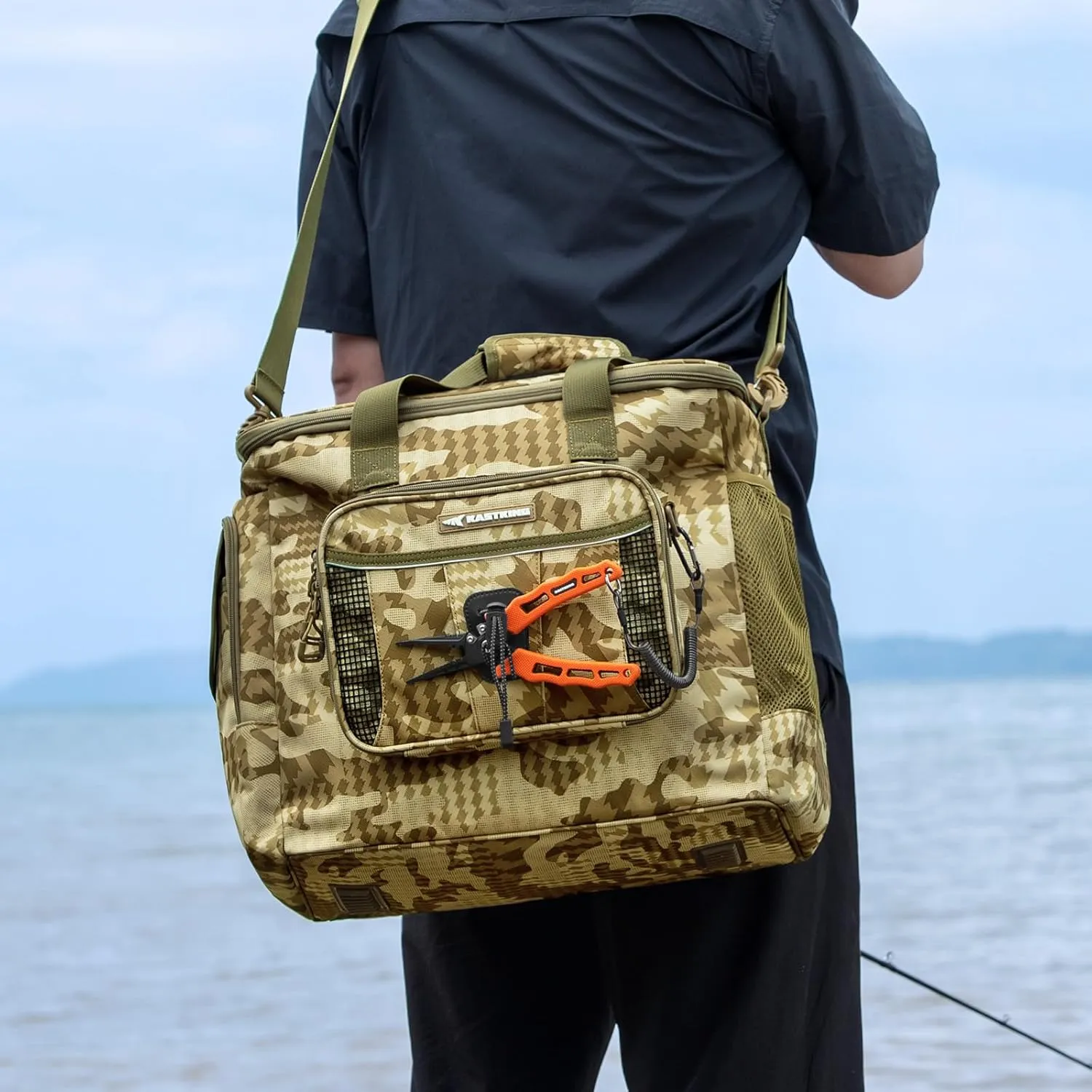 KastKing BaitSpace Fishing Tackle Bag With 4 Tackle Boxes & Removable Bait Binder, Water-Resistant Tackle Storage, Durable Fishing Gear, Adjustable Shoulder Strap