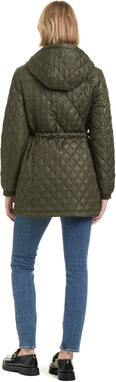 kate spade new york Women's Water Resistant Quilted Hooded Jacket with Adjustable Waist