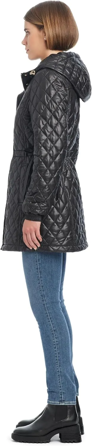 kate spade new york Women's Water Resistant Quilted Hooded Jacket with Adjustable Waist