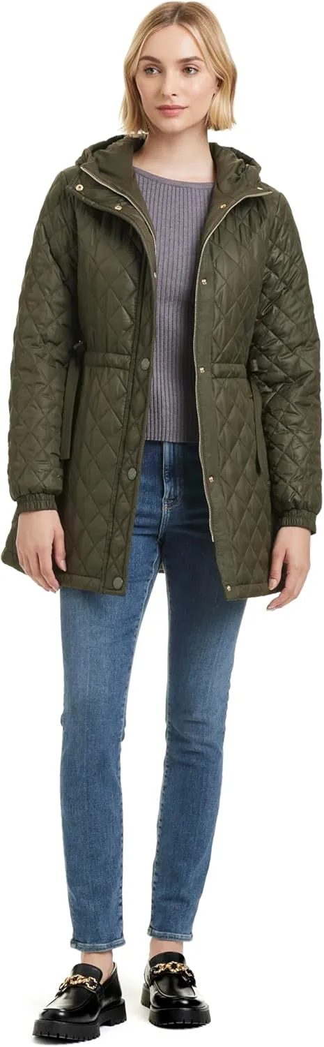 kate spade new york Women's Water Resistant Quilted Hooded Jacket with Adjustable Waist