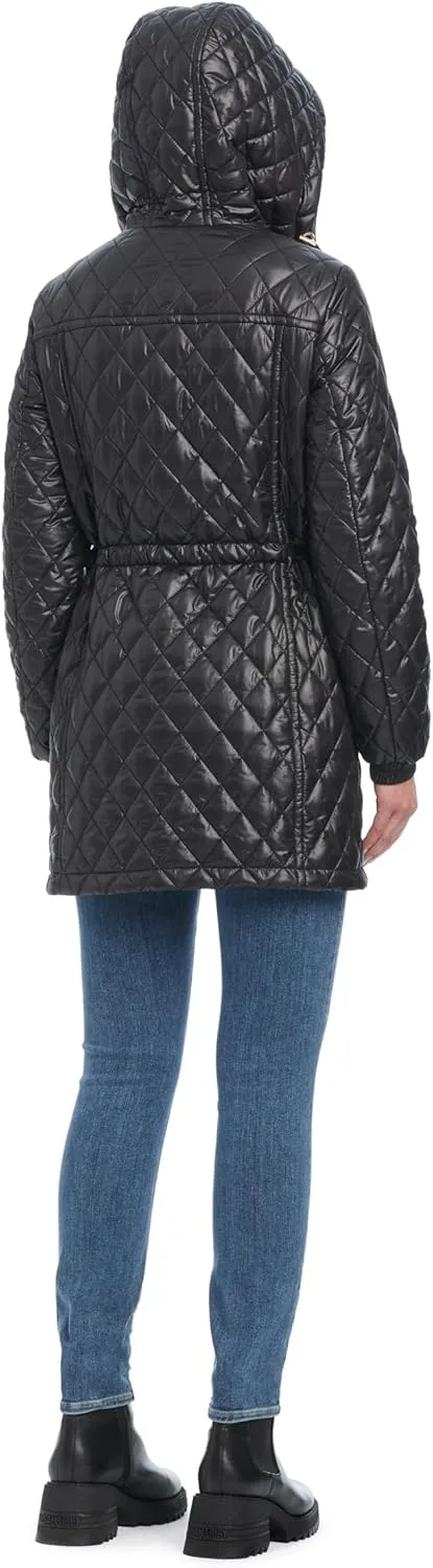 kate spade new york Women's Water Resistant Quilted Hooded Jacket with Adjustable Waist