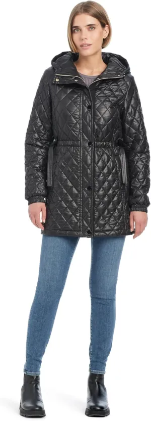 kate spade new york Women's Water Resistant Quilted Hooded Jacket with Adjustable Waist