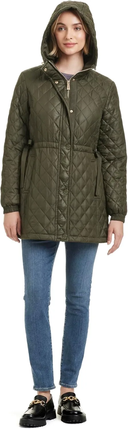 kate spade new york Women's Water Resistant Quilted Hooded Jacket with Adjustable Waist
