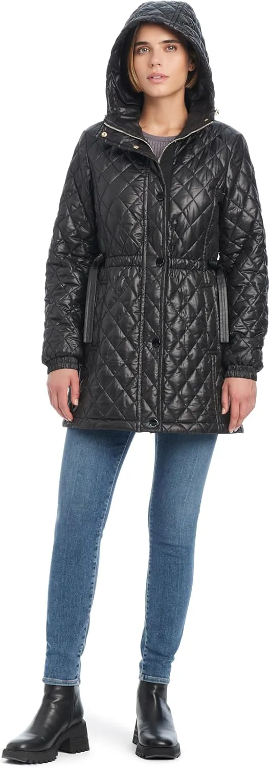 kate spade new york Women's Water Resistant Quilted Hooded Jacket with Adjustable Waist