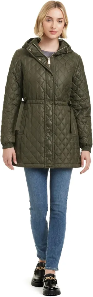 kate spade new york Women's Water Resistant Quilted Hooded Jacket with Adjustable Waist