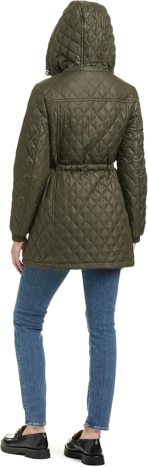 kate spade new york Women's Water Resistant Quilted Hooded Jacket with Adjustable Waist