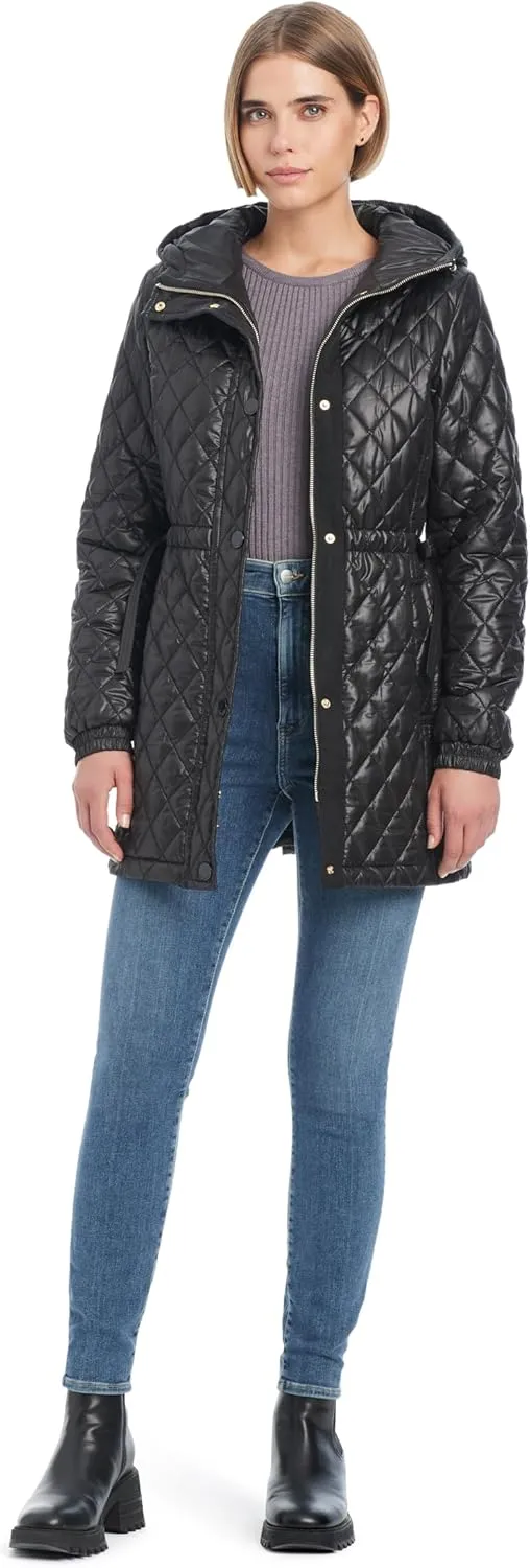 kate spade new york Women's Water Resistant Quilted Hooded Jacket with Adjustable Waist