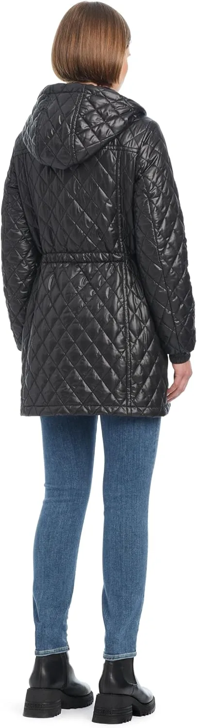 kate spade new york Women's Water Resistant Quilted Hooded Jacket with Adjustable Waist