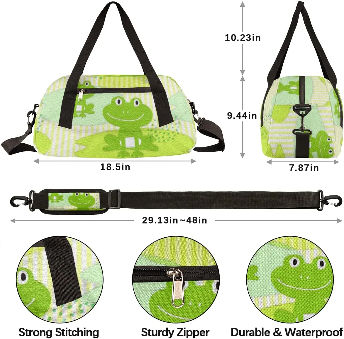 Kawaii Frog Kids Duffel Bag for Girls Boys Teens, Frog Oil Painting Dance Bag Overnight Small Duffel Bag Carry On Weekend Sports Gym Travel Bag for School Practice Gymnastics Ballet