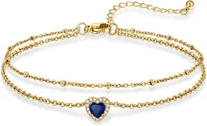 KeyStyle Stainless Steel Anklets for Women with Birthstone - Adjustable Gold Ankle Bracelets for Beach Weddings, Summer Vacations & Pool Parties (8.5" 2" Chain)