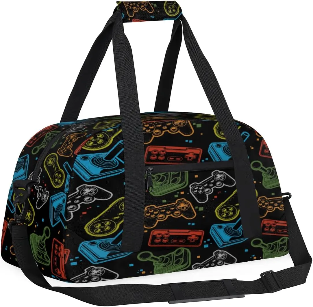 Kids Duffle Bag Boys Game Theme Large Capacity Waterproof Carry On Gym Sport Weekender Bag with Adjustable & Removable Shoulder Strap for Travel Sport School