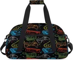 Kids Duffle Bag Boys Game Theme Large Capacity Waterproof Carry On Gym Sport Weekender Bag with Adjustable & Removable Shoulder Strap for Travel Sport School