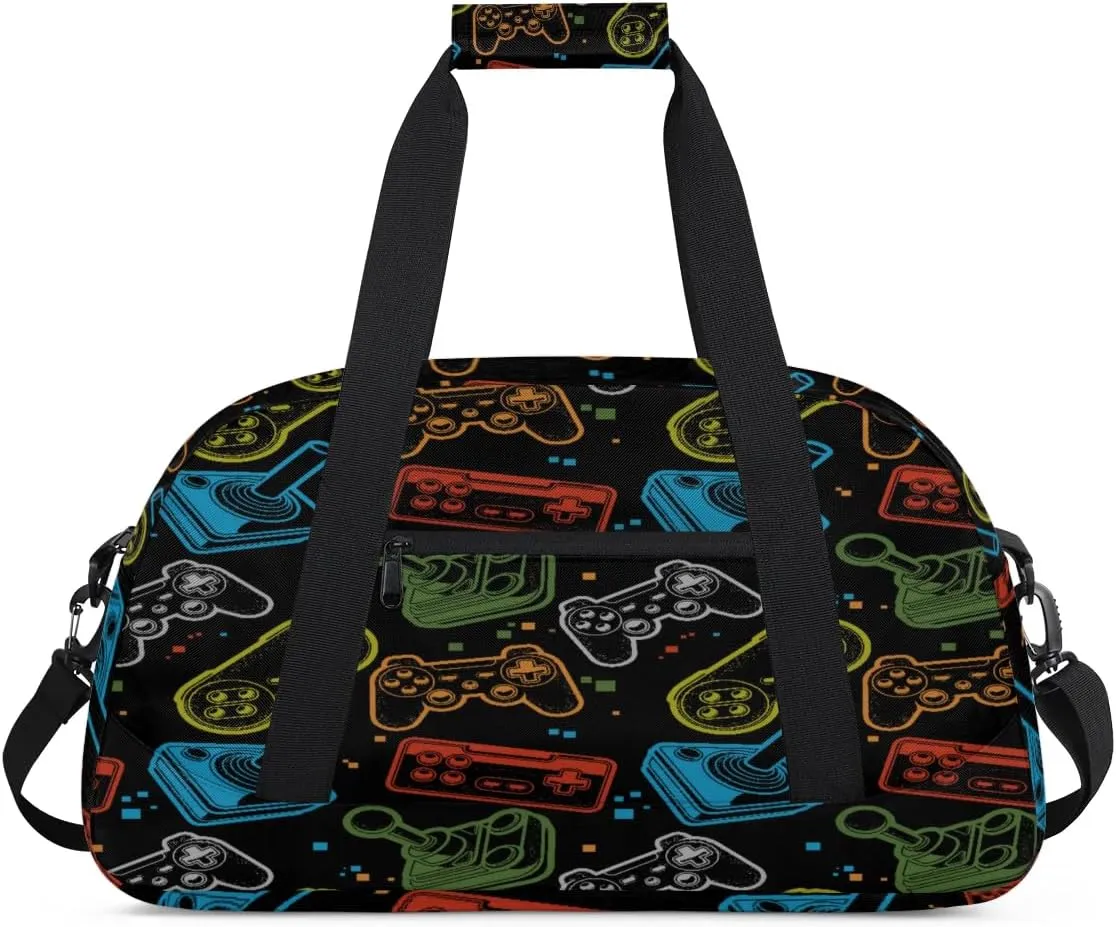 Kids Duffle Bag Boys Game Theme Large Capacity Waterproof Carry On Gym Sport Weekender Bag with Adjustable & Removable Shoulder Strap for Travel Sport School