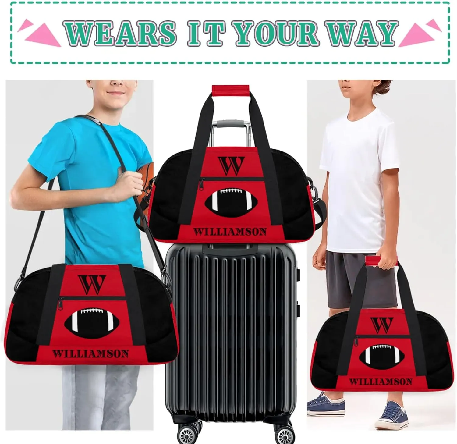 Kids Duffle Bag Personalized Gym Bag Overnight Bags, Ideal for Travel and Sports, Suitable for Men Women for Gym, Dance, Yoga, Durable Waterproof Sport Overnight Handbags Rugby