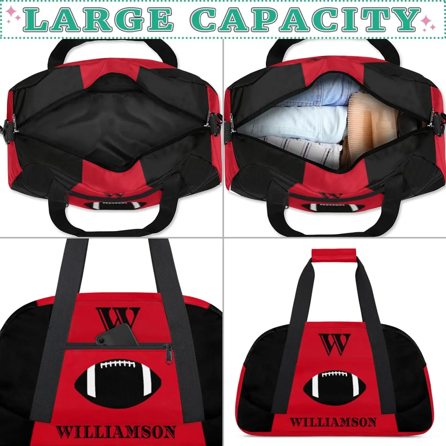 Kids Duffle Bag Personalized Gym Bag Overnight Bags, Ideal for Travel and Sports, Suitable for Men Women for Gym, Dance, Yoga, Durable Waterproof Sport Overnight Handbags Rugby