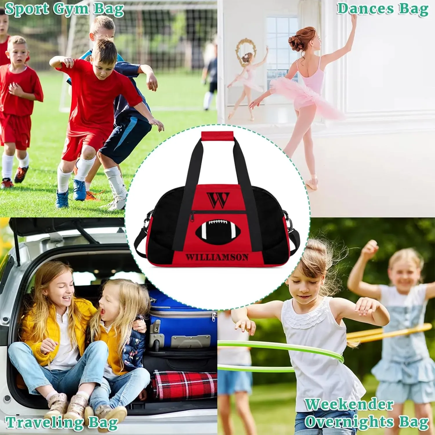 Kids Duffle Bag Personalized Gym Bag Overnight Bags, Ideal for Travel and Sports, Suitable for Men Women for Gym, Dance, Yoga, Durable Waterproof Sport Overnight Handbags Rugby