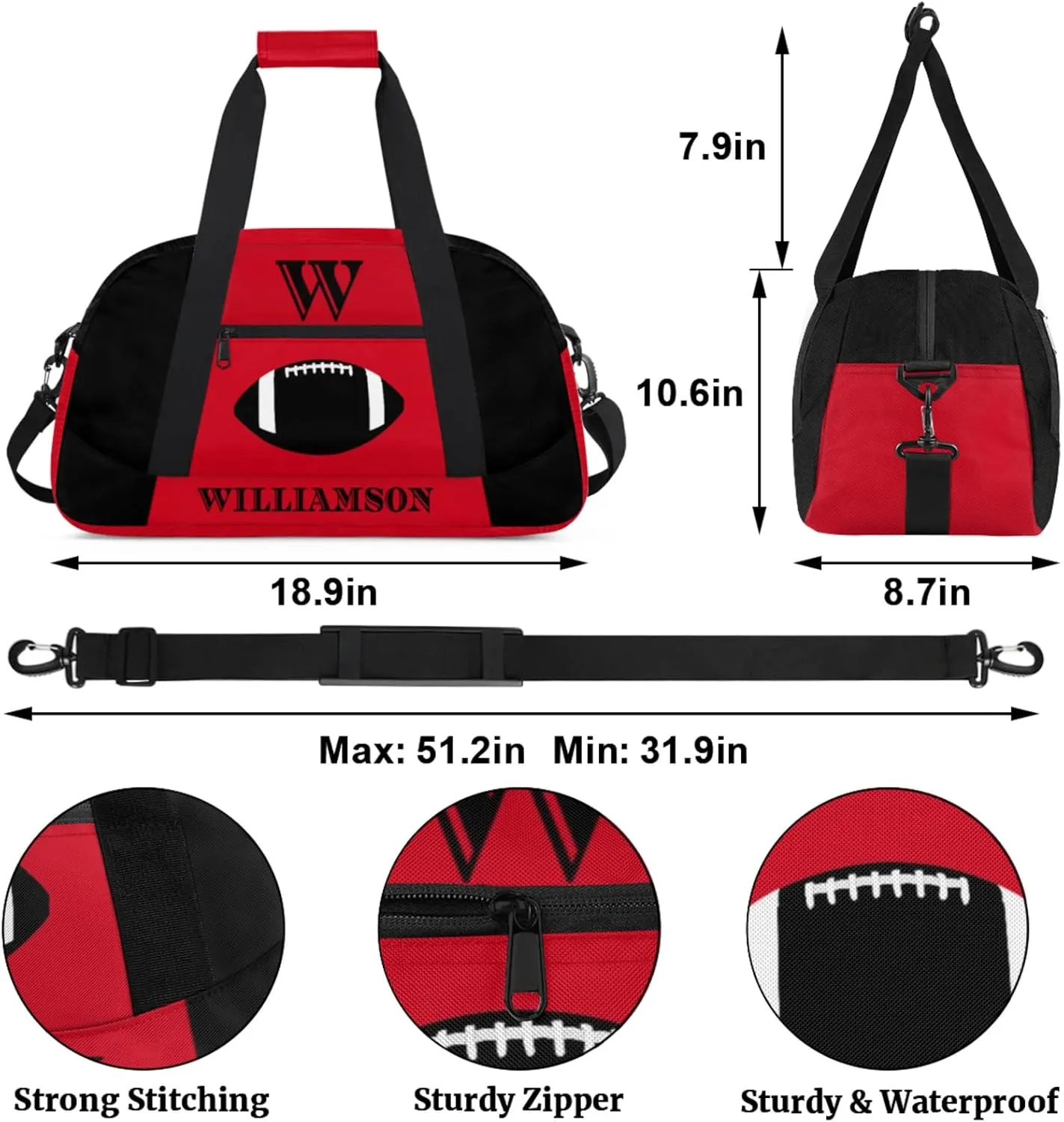 Kids Duffle Bag Personalized Gym Bag Overnight Bags, Ideal for Travel and Sports, Suitable for Men Women for Gym, Dance, Yoga, Durable Waterproof Sport Overnight Handbags Rugby