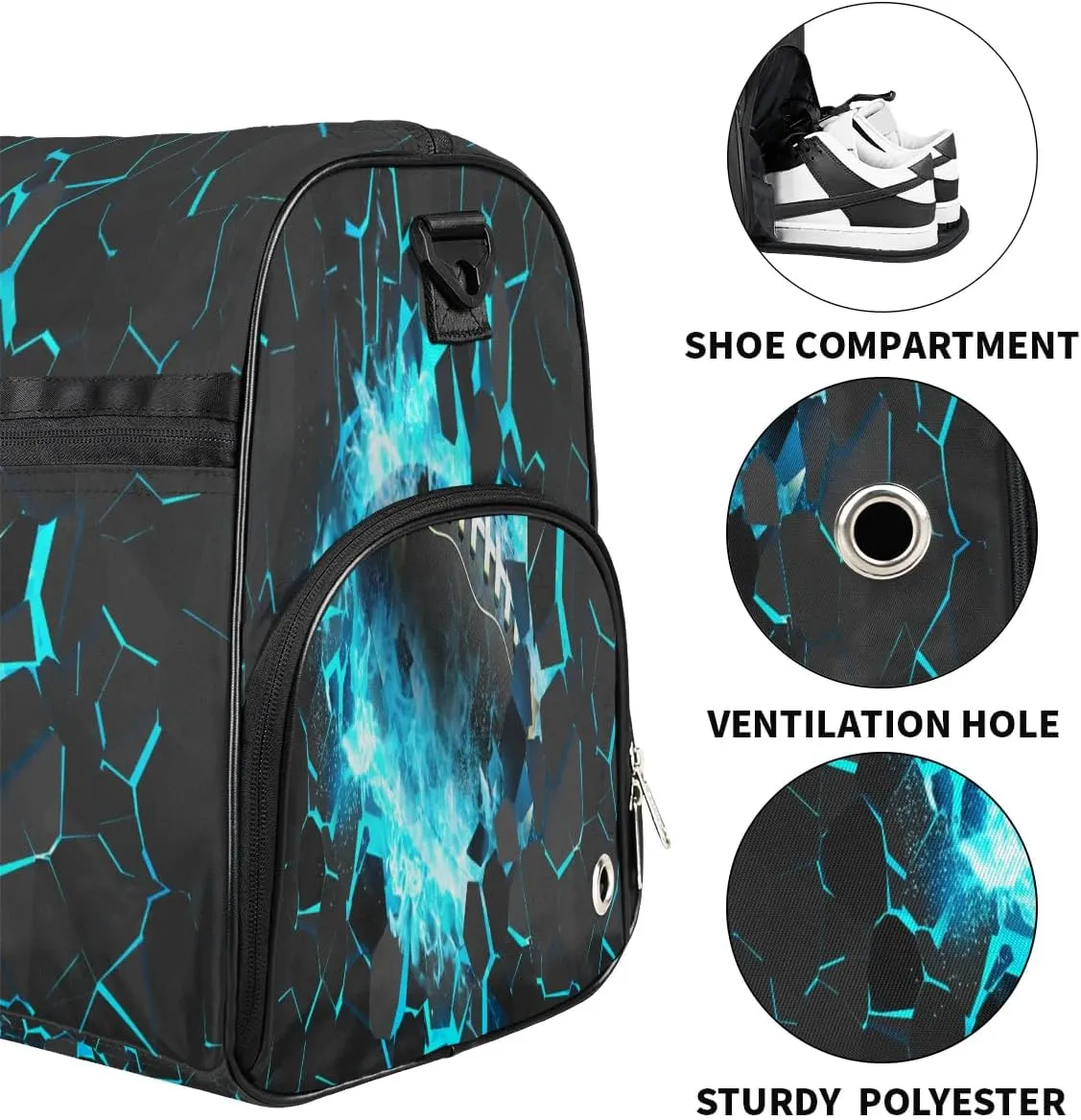 Kids Overnighter Duffel Bags for Boys Girls, Blue Football Carry-On Size Sports Gym Bag with Shoe Compartments for School Practice or Overnight Travel Weekender Sleepover Tote Bag