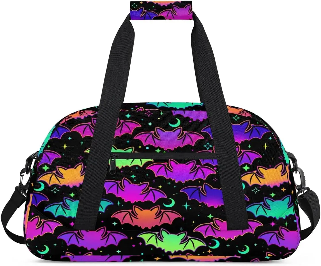 Kids Overnighter Duffel Bags for Boys Girls, Halloween Bat Carry-On Size Sports Gym Bag for School Practice or Overnight Travel Weekender Sleepover Workout Tote Bag