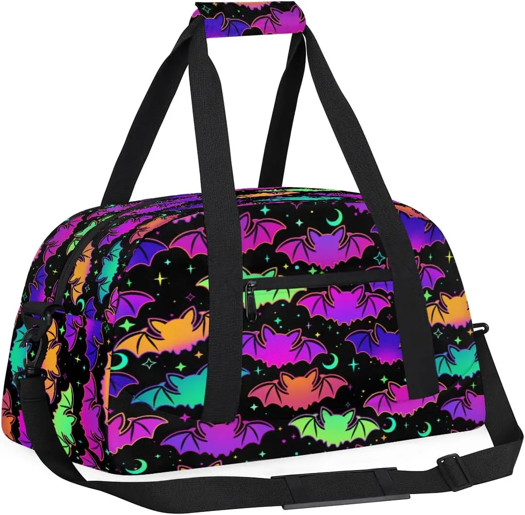 Kids Overnighter Duffel Bags for Boys Girls, Halloween Bat Carry-On Size Sports Gym Bag for School Practice or Overnight Travel Weekender Sleepover Workout Tote Bag