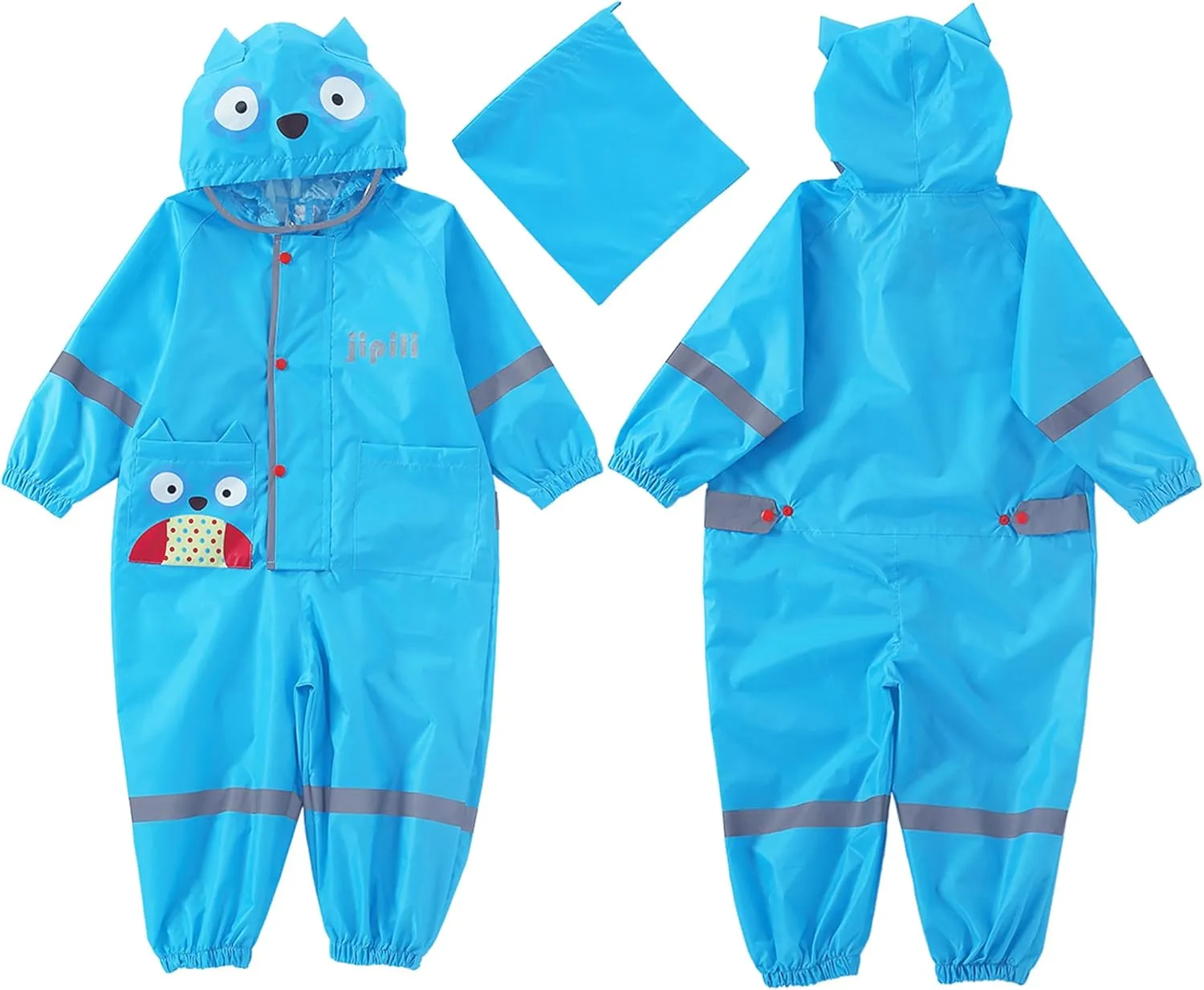 Kids Toddler Rain Suit for Boys Girls One Piece Hoodie Zipper Cute Cartoon Waterproof Rain Jacket 1-10 Years S-XL Size