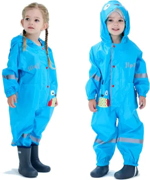 Kids Toddler Rain Suit for Boys Girls One Piece Hoodie Zipper Cute Cartoon Waterproof Rain Jacket 1-10 Years S-XL Size