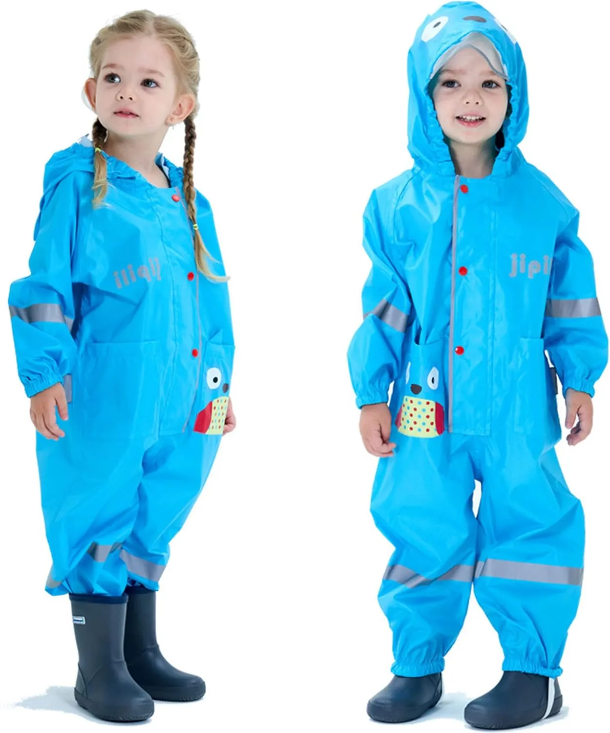 Kids Toddler Rain Suit for Boys Girls One Piece Hoodie Zipper Cute Cartoon Waterproof Rain Jacket 1-10 Years S-XL Size