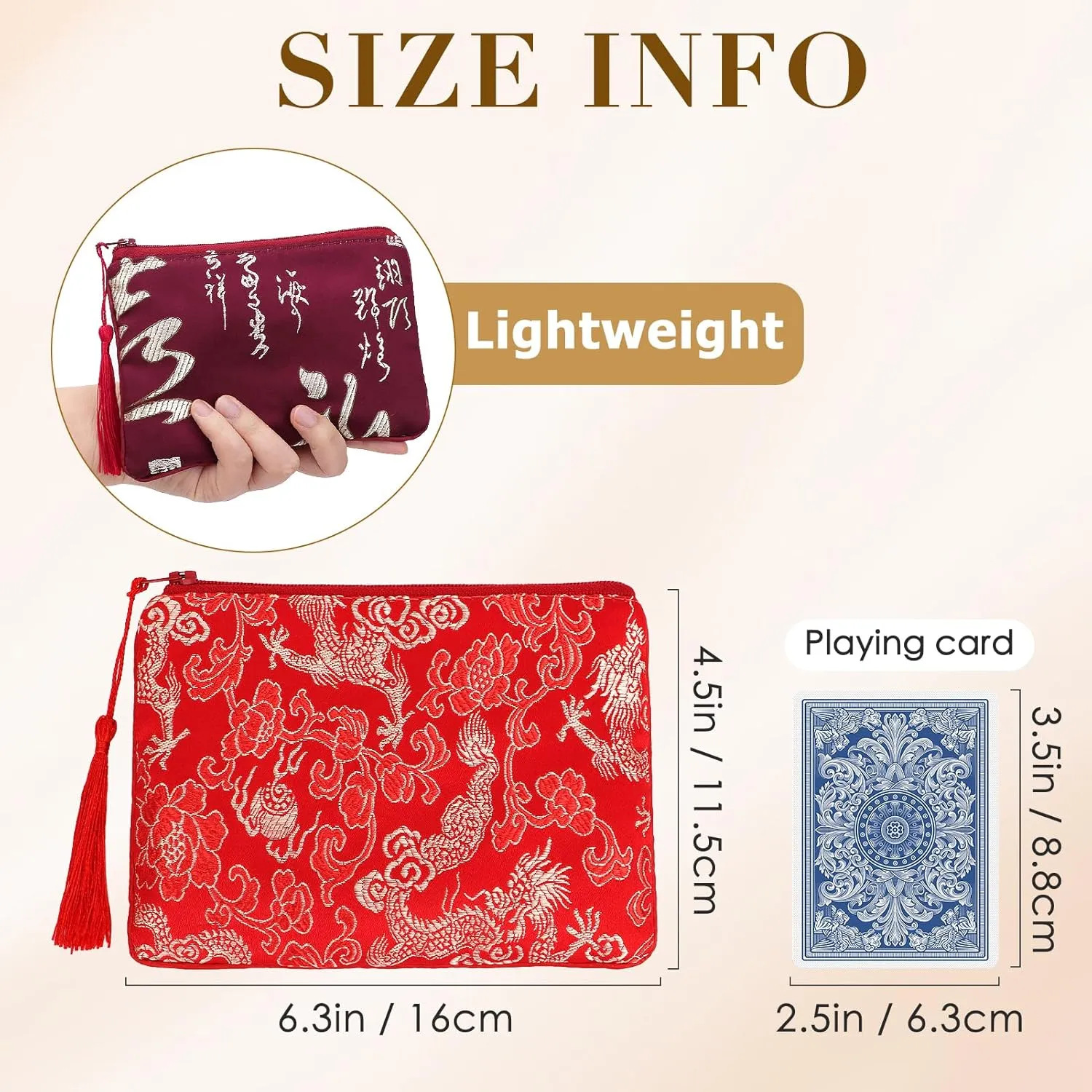 kilofly 2 pc Chinese Silk Brocade Padded Tassel Zipper Jewelry Bag Gift Pouch
